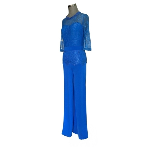 Royal Blue Lace Jumpsuit Wide Leg Formal Evening Party Romper Size M - Picture 4 of 6